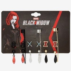 BUNDLE Marvel Black Widow Crystal Cuff Earring Set & Logo Chain Choker